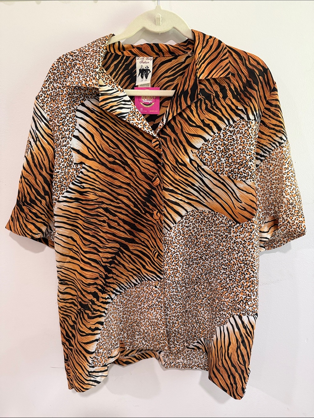 Animal Print Short Sleeve Blouse in Brown/Black - Vintage Style
